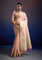 Elegant Blush Aura Linen Tissue Silk Saree with Designer Woven Border